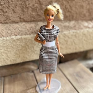 Plaid Dress for Standard Fashion Dolls | 3 Piece Outfit w Dress Belt & Purse | 11.5 inch Fashion Doll Dress