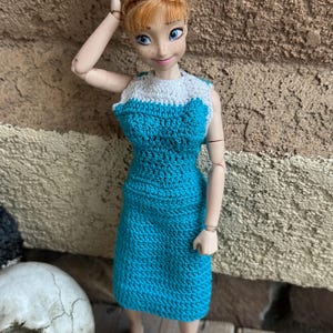 Vintage Blue Crochet Standard Fashion Doll Dress for 11.5” Dolls