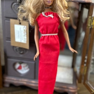 VINTAGE Red Dress for standard fashion dolls | Ankle Length Fashion Doll Dress | 1970s - 1980s