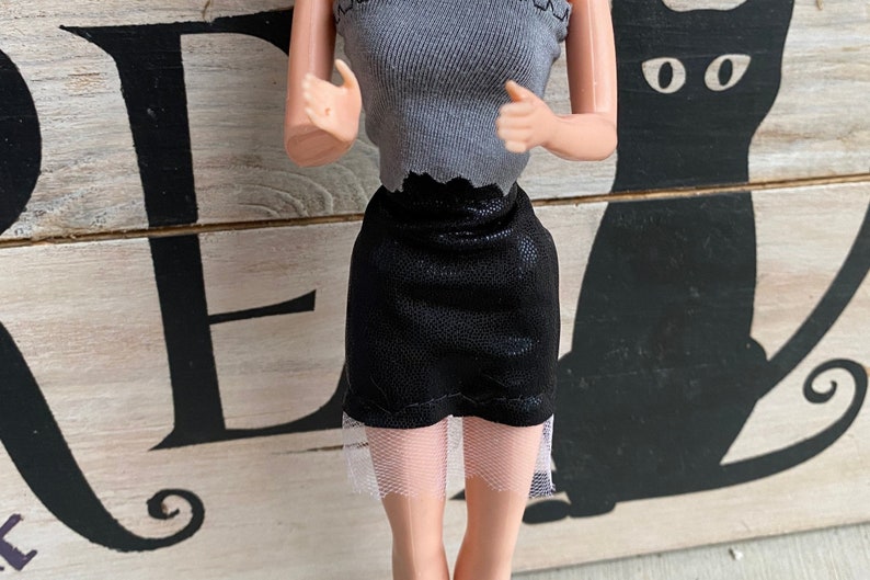 Pleather Style Black Skirt with Lace for BARBIE 1 Piece Skirt for 11.5 fashion doll Barbie Skirt with Lace image 1