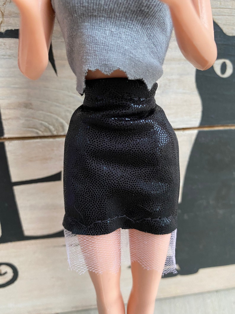 Pleather Style Black Skirt with Lace for BARBIE 1 Piece Skirt for 11.5 fashion doll Barbie Skirt with Lace image 2