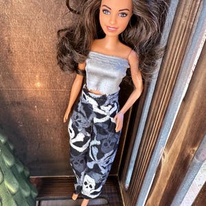 High-Waisted Pants with Stretchy Top for 11.5” fashion doll | Skull & Crossbones Pants for Fashion Doll | BJD Halloween Costume
