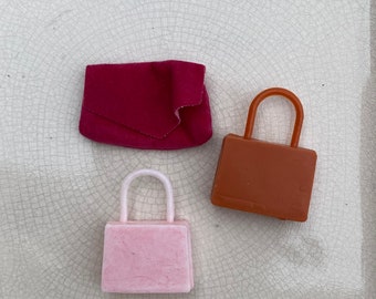 Three VINTAGE BARBIE Purses & Handbags | Briefcase for Barbie | 1980s Barbie Accessories