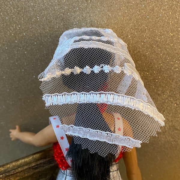 Short Bridal Veil and Vintage Comb for Fashion Doll | Bridal Veil in White