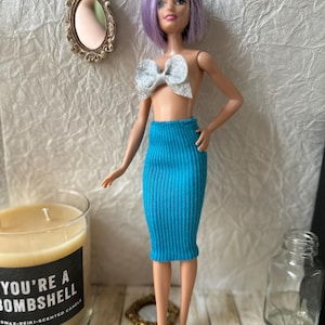 VINTAGE Knit Skirt for fashion dolls | Casual Blue Skirt for 11 inch dolls | 1980s Outfit