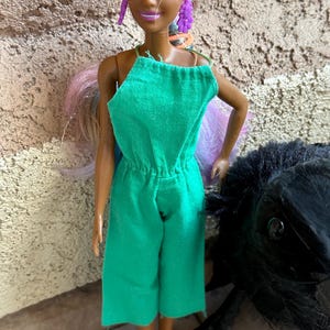 Vintage 80s Green Romper: 11-inch Fashion Doll Outfit
