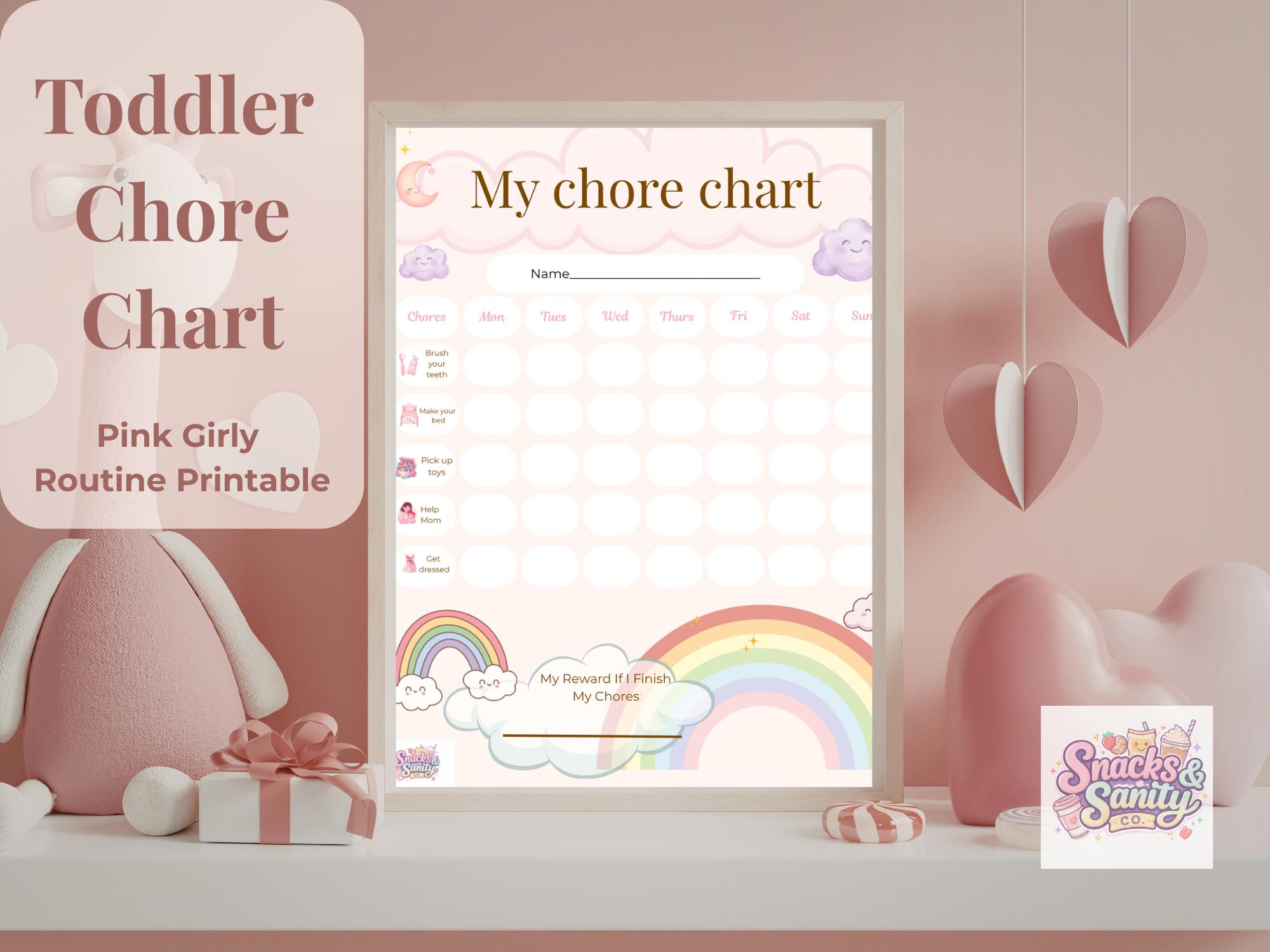 Toddler Chore Chart, Pink Girly Routine Printable, Montessori Daily ...