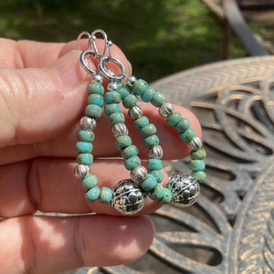 Turquoise Hoop Earrings with Czech Beads, Southwestern Style
