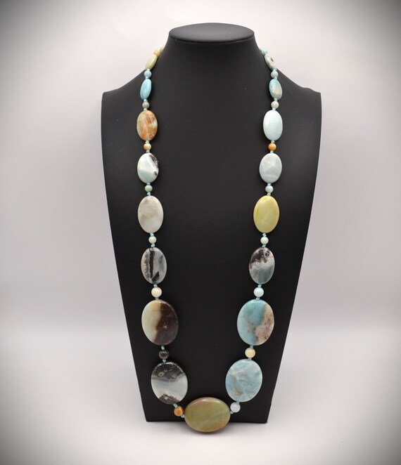 Multi-colored, Hand-knotted Amazonite Necklace wi… - image 1