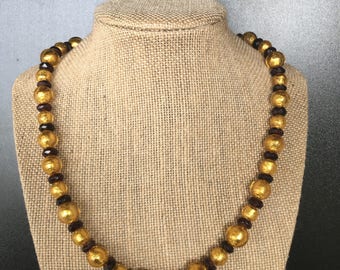 Gorgeous natural faceted garnet & murano glass 24K gold foil beaded necklace, with a Bali vermeil gold clasp. Healing Energy Jewelry.