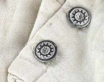 Unique blue painted blouse buttons hand made of Pewter and finished in the USA