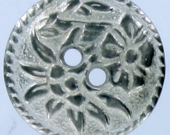 Flat Floral two hole pewter button.