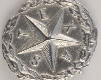 1 inch Texas star button #181, was made from an original lapel pin, it even has the worn edge of the original. Hand made in USA