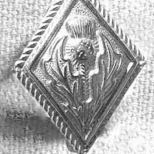 Stor diamantknapp med tistelmotiv, #140 29 mm x 22 mm. Matchande knapp BU 139. Tillverkad i USA.