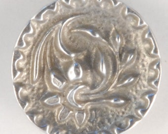 Floral Pewter Button with Ornate Rim #133