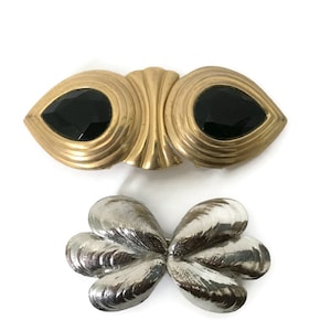 Mimi Di N 1980s Interlocking Interchangeable Buckle, Silver Seashell Mollusk Two Piece Buckle, Vintage Large Gold Belt Buckle
