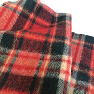 Wool Red Blue Plaid Throw Blanket Vintage, 55" x 60" Stadium Blanket Wool Throw