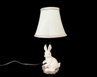 Vintage Bunny Lamp, Spring Easter Resin Decoration, Cute White Bunny Lamp