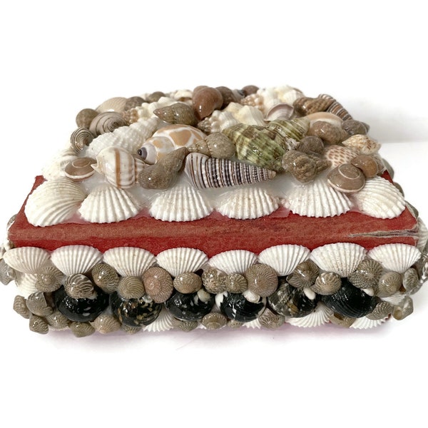 Vintage Seashell Box, Natural Sea Shell Trinket Jewelry Box, Bohemian Boho Beach Coastal Ocean Island Decor