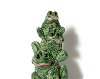 Vintage Ceramic Frog Statue, Frog Lover Gift Idea, Frog Family