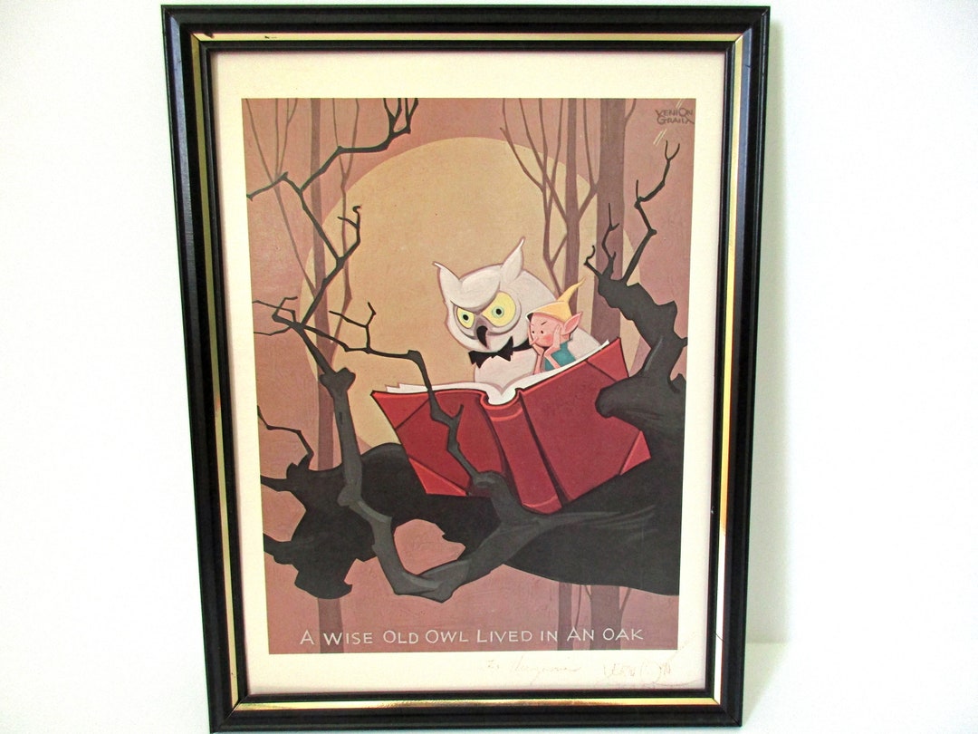 SIGNED Vernon Grant Art Print, A Wise Old Owl Lived in an Oak