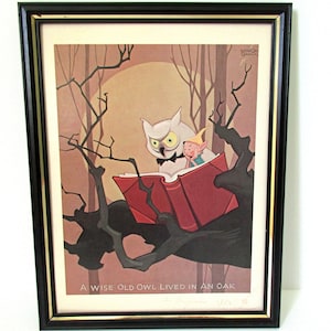 SIGNED Vernon Grant Art Print, A Wise Old Owl Lived In An Oak, Original Authentic Signature Autograph