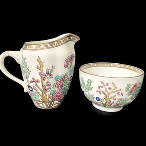 Indian Tree Creamer Coalport, Indian Tree Anchor China SB & S Sugar Bowl, Sampson Bridgwood and Son, England, Sold Separately