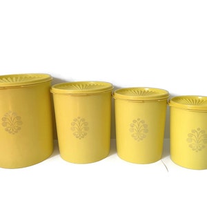 Tupperware Canister Set of 4 with Lids, Retro Yellow Canisters