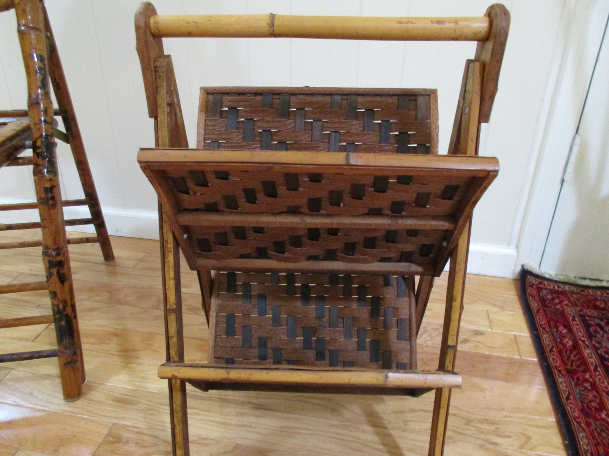 Two Tier Magazine Rack Vintage Bamboo Folding Magazine Rack, Rattan 2 Tier Magazine Holder ...
