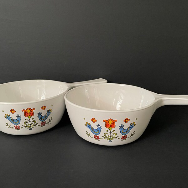 Country Festival Corning Ware Set Pair 1-1/2 Pint P-82-B Menu-ette, 1975 EXCELLENT CONDITION