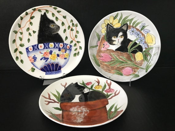 Plato decorativo de cerámica, platos decorativos de porcelana azul y blanca  para exhibir decoraciones de cerámica hechas a mano para colgar en la