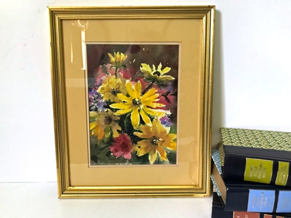 ルースバデリアン オリジナル 額入り花の水彩画1970 年代の花の ルースバデリアン オリジナル 額入り花の水彩画1970 年代の花の