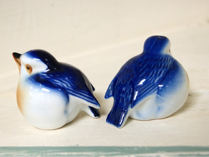 Ceramic Blue Bird Salt and Pepper Shakers Etsy
