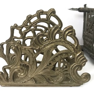 Porta-cartas de latão Art Nouveau, porta-guardanapos de latão filigrana vintage, decoração de cozinha, Telelflora vintage