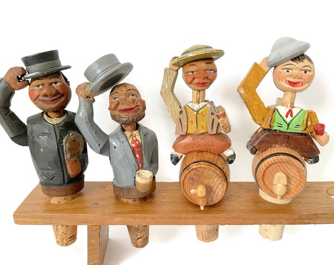 ANRI Mechanical Bottle Wine Stoppers, Made in Italy, Wood Carved Hand