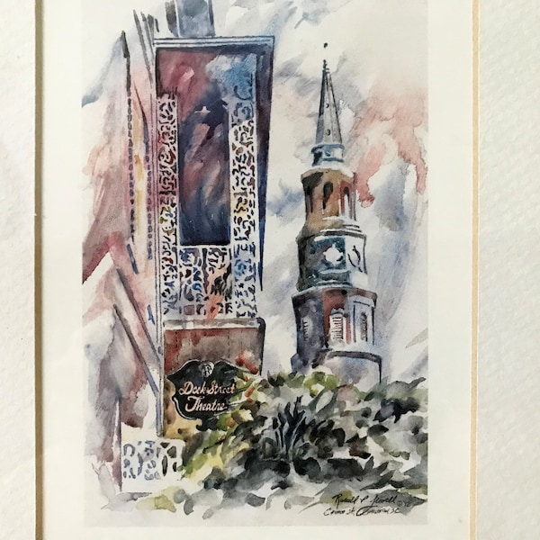 FRAMED Charleston Art Print SIGNED, Watercolor Church Street Charleston South Carolina, Friends and Neighbors Print by Russell Jewell