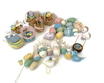 Vintage Midwest Easter Spring Ornaments, Midwest Importers of Cannon Falls, Easter Eggs Bunnies Tiny Baskets Ornaments