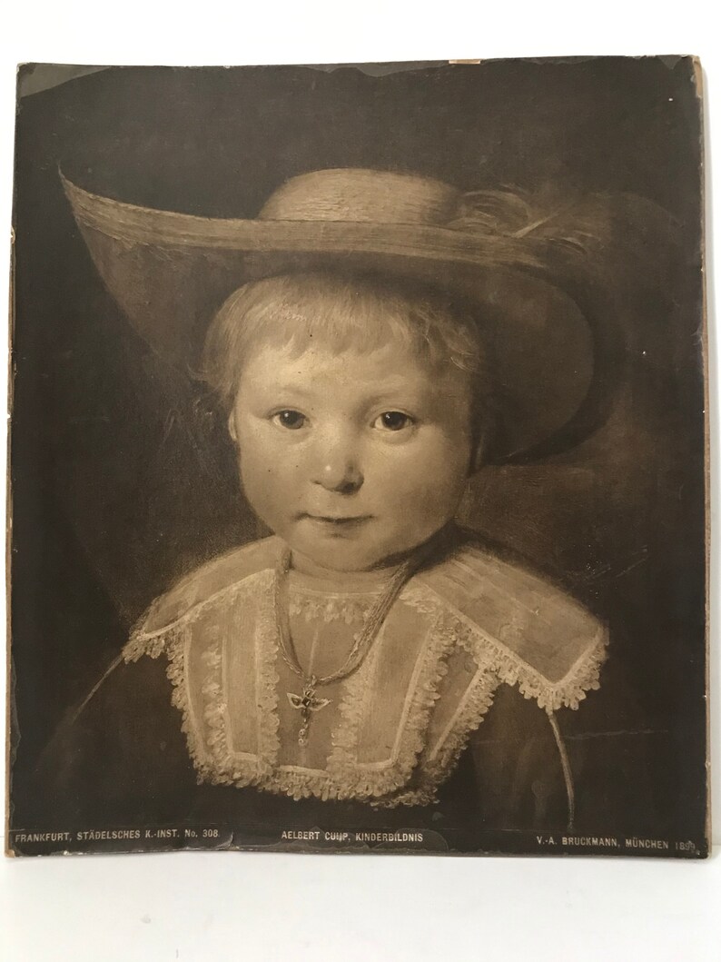 Kinderbildnis Bruckmann Munich 1899 Albert Cuyp Antique Lithograph Dutch Boy 8 x 10