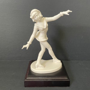 Goebel White Bisque Female Ice Skater, W Germany Signed Skrobek 354/2500 Limited Edition, Woman Figure Skater Figurine