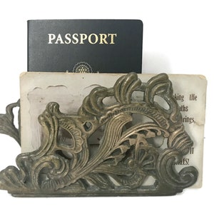 Brass Desk Accessory Art Nouveau, Mail Letter Holder Office Decor, Filigree Brass Napkin Holder Kitchen Decor