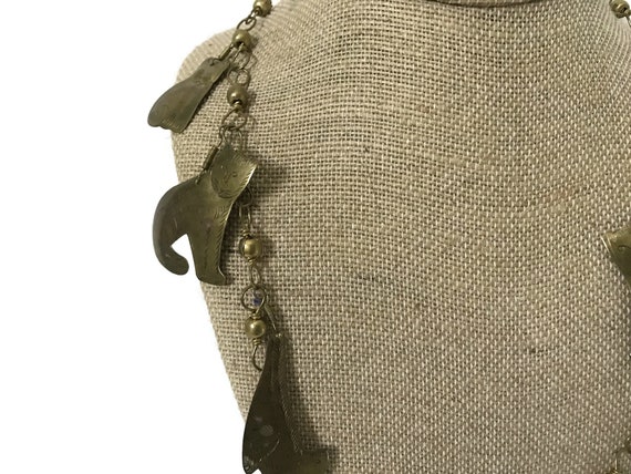 Brass Cat Necklace Vintage, Unique Brass Dangle C… - image 5