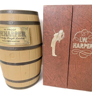 I.W. Harper Kentucky Bourbon Barrel Decanter With Box, Vintage Kentucky Bourbon Whiskey Decanter with Bottle Tax Stamp