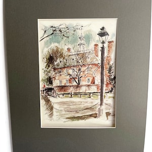 J Haymson 16 x 20 Mid Century Print, Governor&#39;s Palace Williamsburg, Newly MATTED with Acid Free Mat