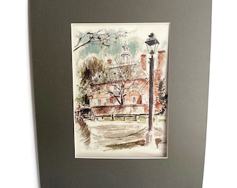 J Haymson Mid Century Art 16 x 20 Print, Governor's Palace Williamsburg, Newly MATTED Acid Free