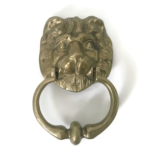 Vintage Solid Brass Lion Head Door Knocker, Made in Taiwan, Traditional Classic Front Door