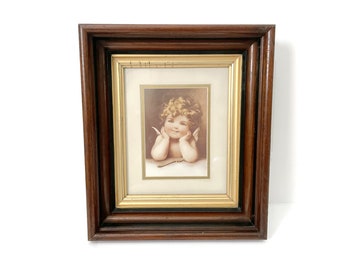 8 x 10Antique Walnut Deep Frame, DEEP Well Wood Frame, Besse Pease Gutmann Tender Reflections Cupid
