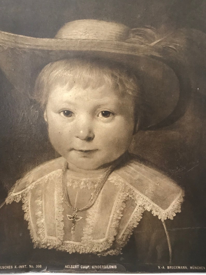 Kinderbildnis Bruckmann Munich 1899 Albert Cuyp Antique Lithograph Dutch Boy 8 x 10