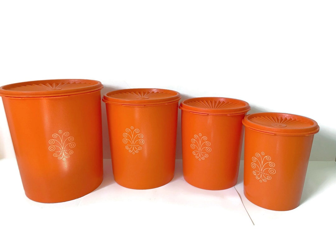 Tupperware Canister Set of 4 With Lids Retro Orange Canisters Etsy