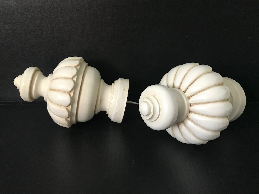 LARGE Kirsch Wood Finials, Vintage Pair Set Kirsch Wooden Curtain Rod