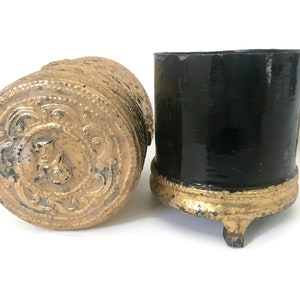 Scatola di betel birmana, contenitore per cassettiera birmana di metà secolo, scatola portaoggetti in foglia d'oro laccata nera tailandese, scatola di sigarette